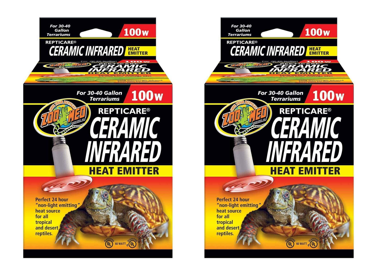 Zoo Med 2 Pack of ReptiCare Ceramic Infrared Heat Emitters, 100 Watt, for 30 to 40 Gallon Terrariums