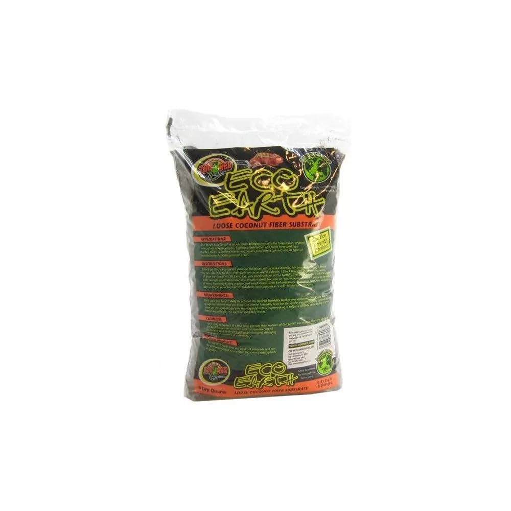 Zoo Med Eco Earth All-Natural Loose Coconut Fiber, Safely Composted, Tropical Substrate for Reptiles (8 Quarts, 2-Pack)