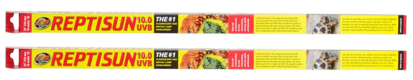 Zoo Med 2 Pack of T8 ReptiSun 10.0 UVB, 24 Inch, 17 Watt, Reptile Habitat Lighting