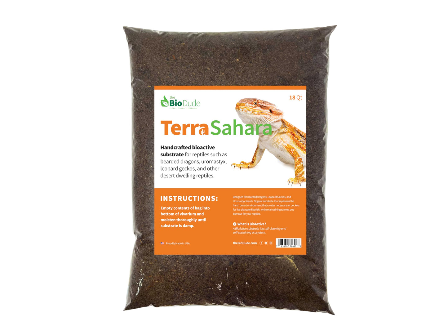 BIODUDE The Bio Dude Terra Sahara Bioactive Reptile Substrate 18 quarts for terrariums and vivariums. Great for All Bearded Dragons, Leopard Geckos, Uromastyx, Tarantulas and Desert Plants