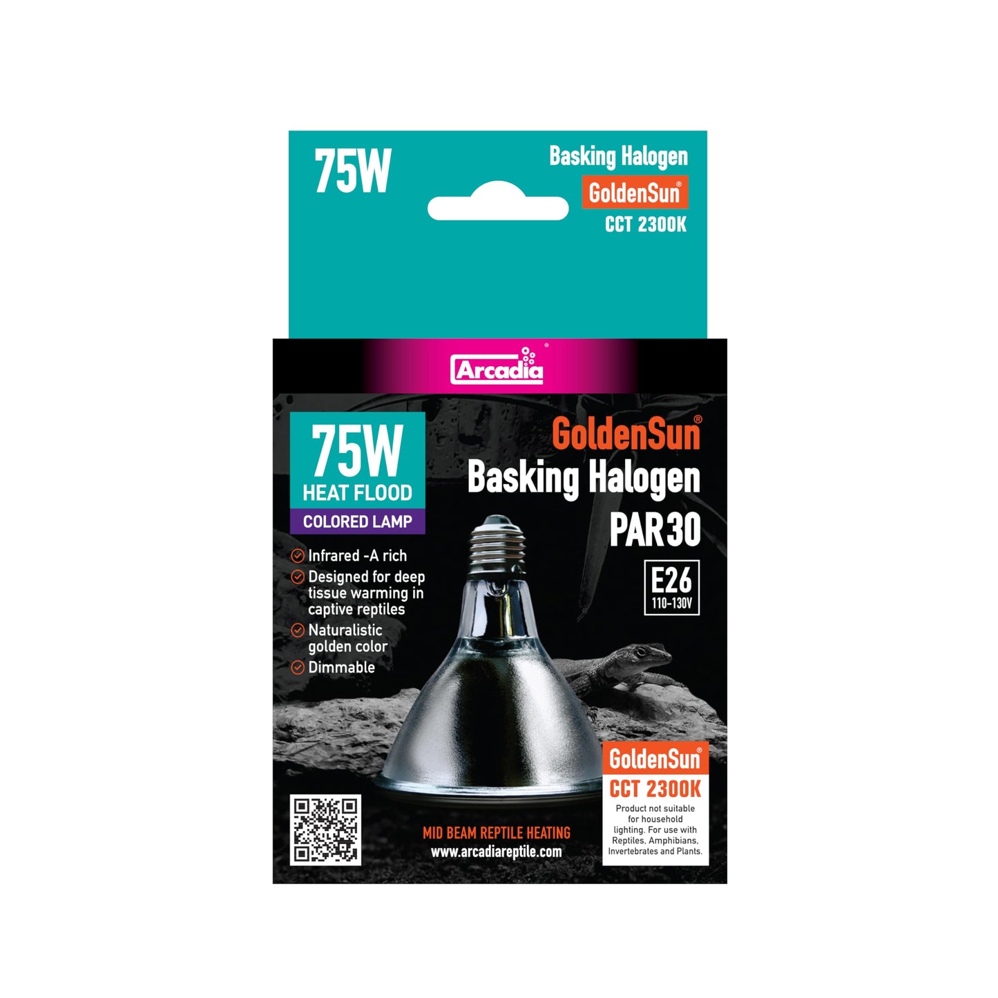 Arcadia Golden Sun Basking Halogen Lamp-75 Watt