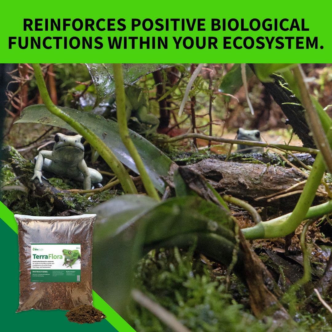 The Bio Dude Terra Flora Bioactive Reptile or Amphibian Substrate 18 quarts for terrariums and vivariums. Great for Poison Dart Frogs, Red Eye Tree Frogs, Crocodile Skinks and Other habitats