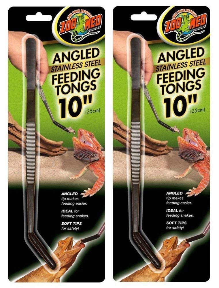 Zoo Med Angled Stainless Steel Feeding Tongs Ideal for Snakes 10 inches - 2 Pack
