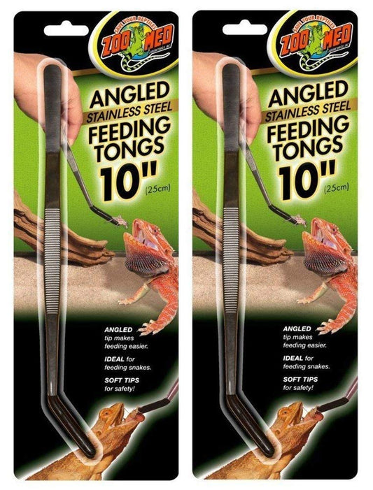 Zoo Med Angled Stainless Steel Feeding Tongs Ideal for Snakes 10 inches - 2 Pack