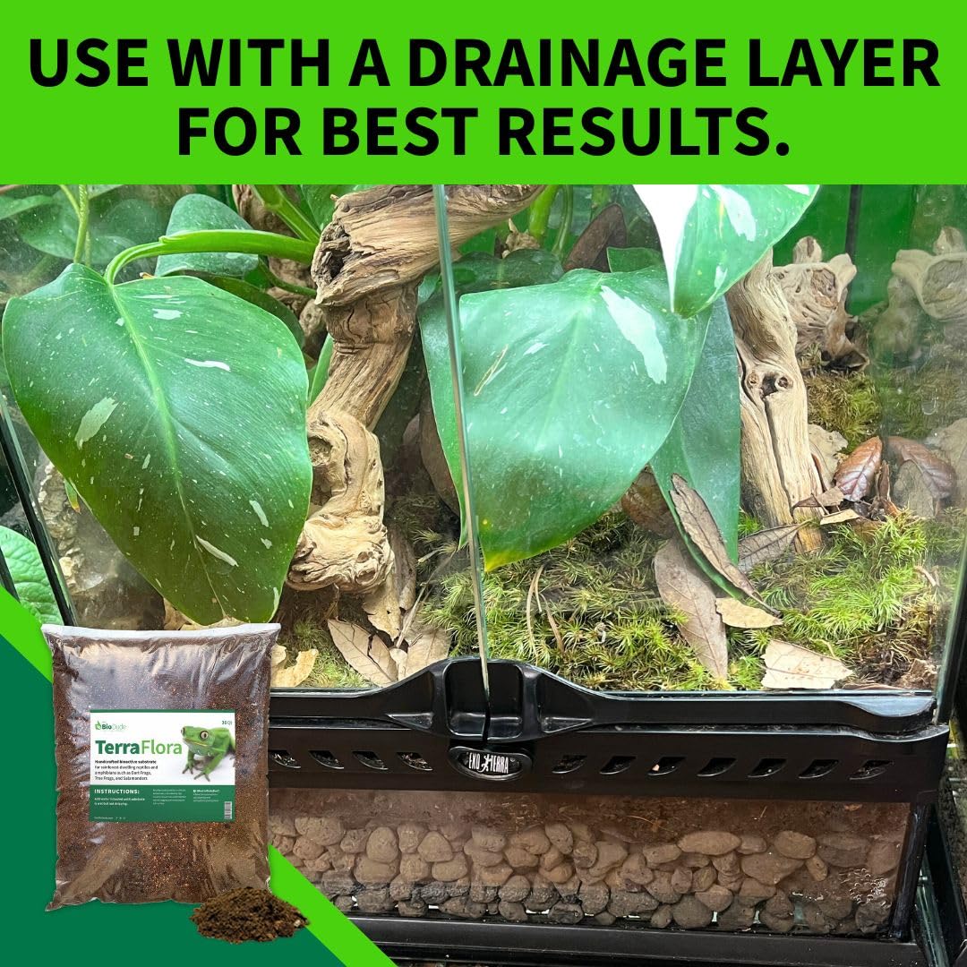 The Bio Dude Terra Flora Bioactive Reptile or Amphibian Substrate 18 quarts for terrariums and vivariums. Great for Poison Dart Frogs, Red Eye Tree Frogs, Crocodile Skinks and Other habitats