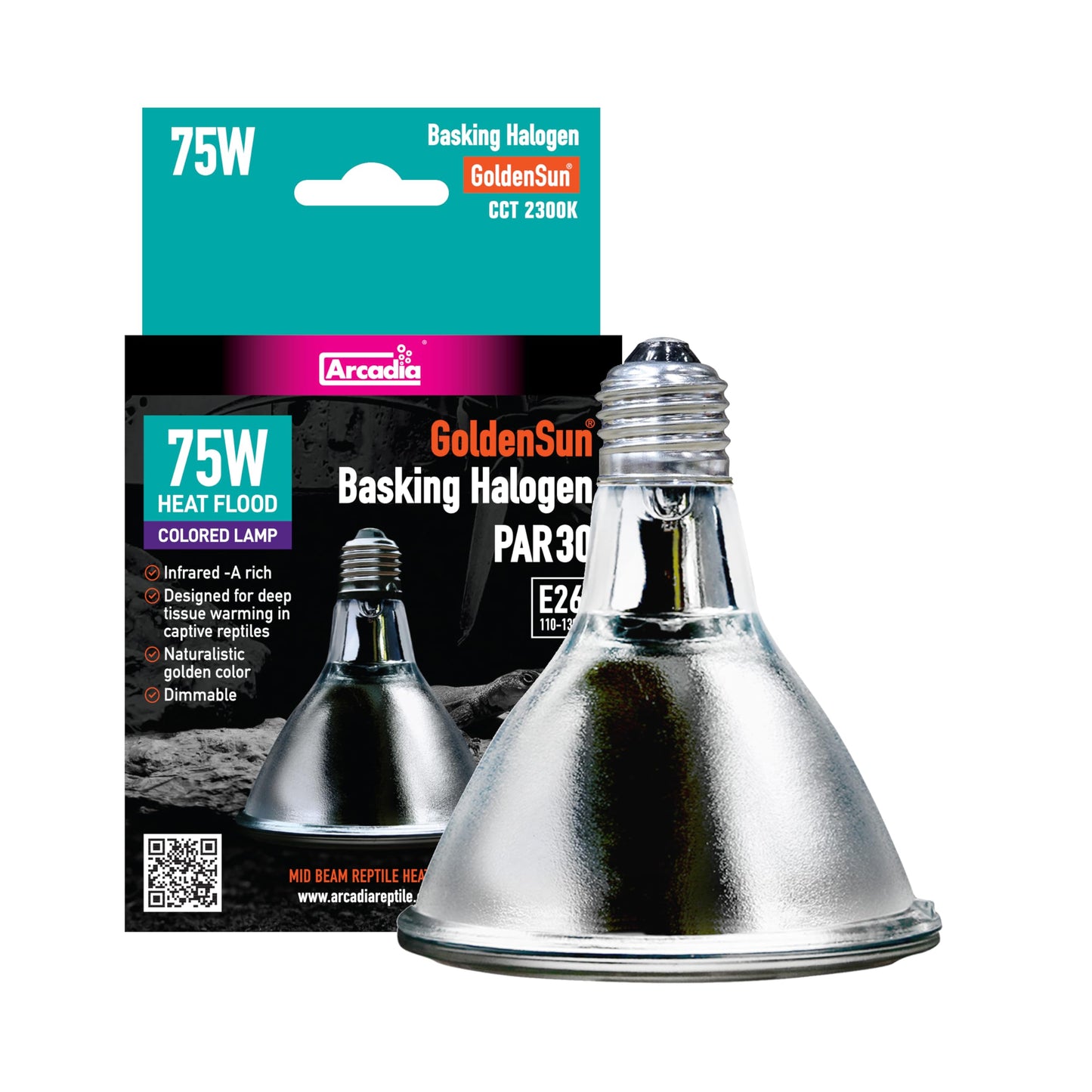 Arcadia Golden Sun Basking Halogen Lamp-75 Watt
