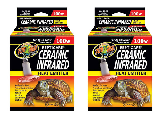 Zoo Med 2 Pack of ReptiCare Ceramic Infrared Heat Emitters, 100 Watt, for 30 to 40 Gallon Terrariums