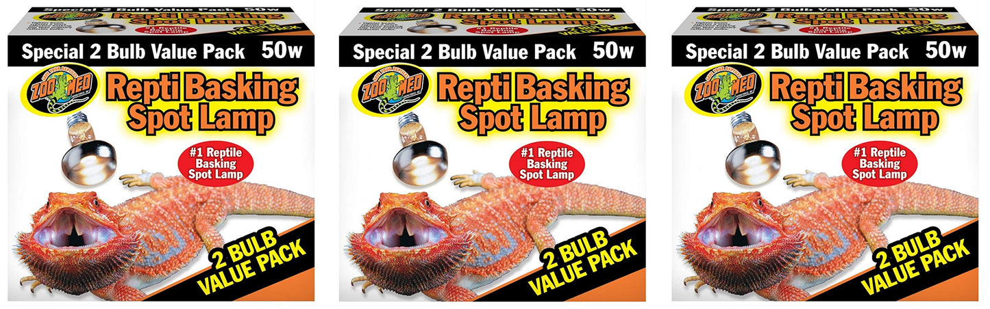 Zoo Med Reptile Basking Spot Lamp 50 Watt - 6 Bulbs Total (3 Packs with 2 per Pack)